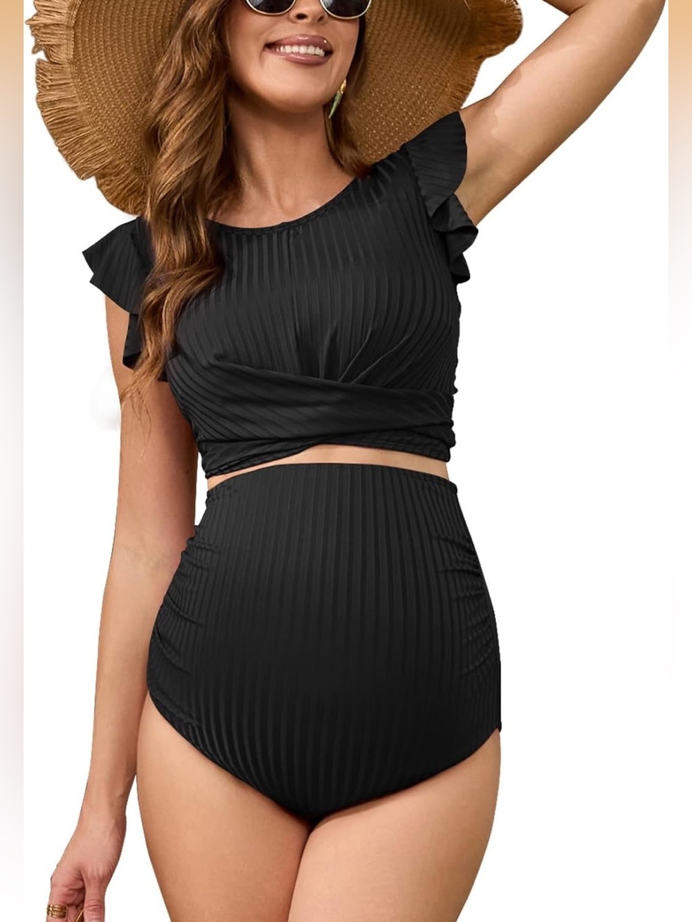 Maternity Swimsuit Bikini Set Two Piece Ruffle Sleeve Ribbed L. 2133/bb3-1